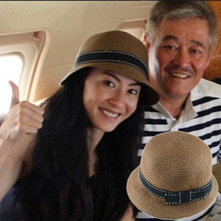 张柏芝韩版夏天蝴蝶结草编渔夫帽草帽女旅游遮阳帽沙滩帽太阳帽子