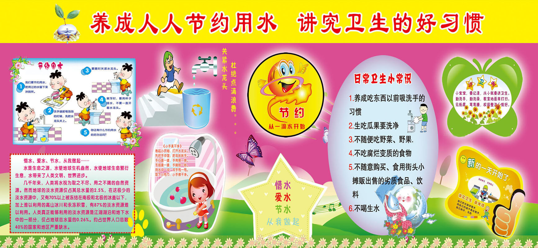 590海报印制展板素材831讲卫生节约用水背景习惯宣传画图片