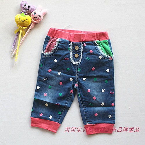 女童纯棉牛仔中裤满百包邮