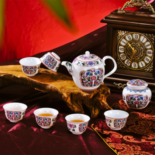 景德镇粉彩收藏茶具 爬花珐琅彩礼品茶杯 8头 宫廷御用瓷仿古