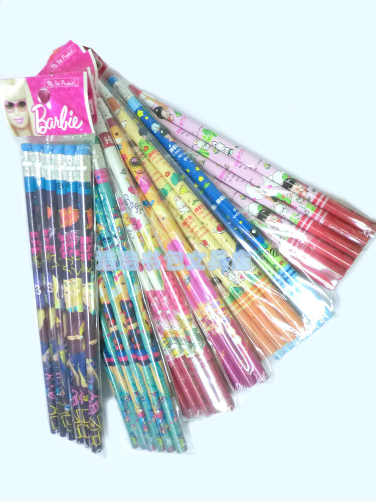专柜正品~芭比-西瓜6入皮头铅笔 橡皮头铅笔 HB铅笔 小学生文