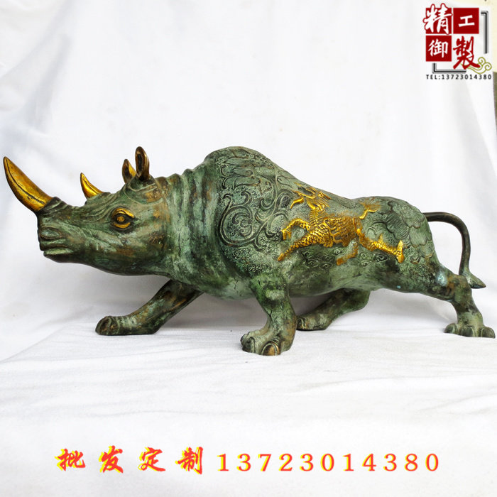 黄铜风水铜器 仿古洒金铜犀牛 犀牛望月 铜麒麟犀牛 家居摆件