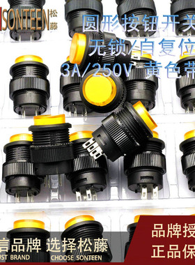 带灯无锁/自复位按钮开关/R16-503BD 圆形16MM 3A/250V黄色(5个)