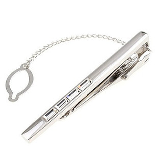 斯巴达 透明 人造水晶*4 电镀白金 领带夹领夹男士男式