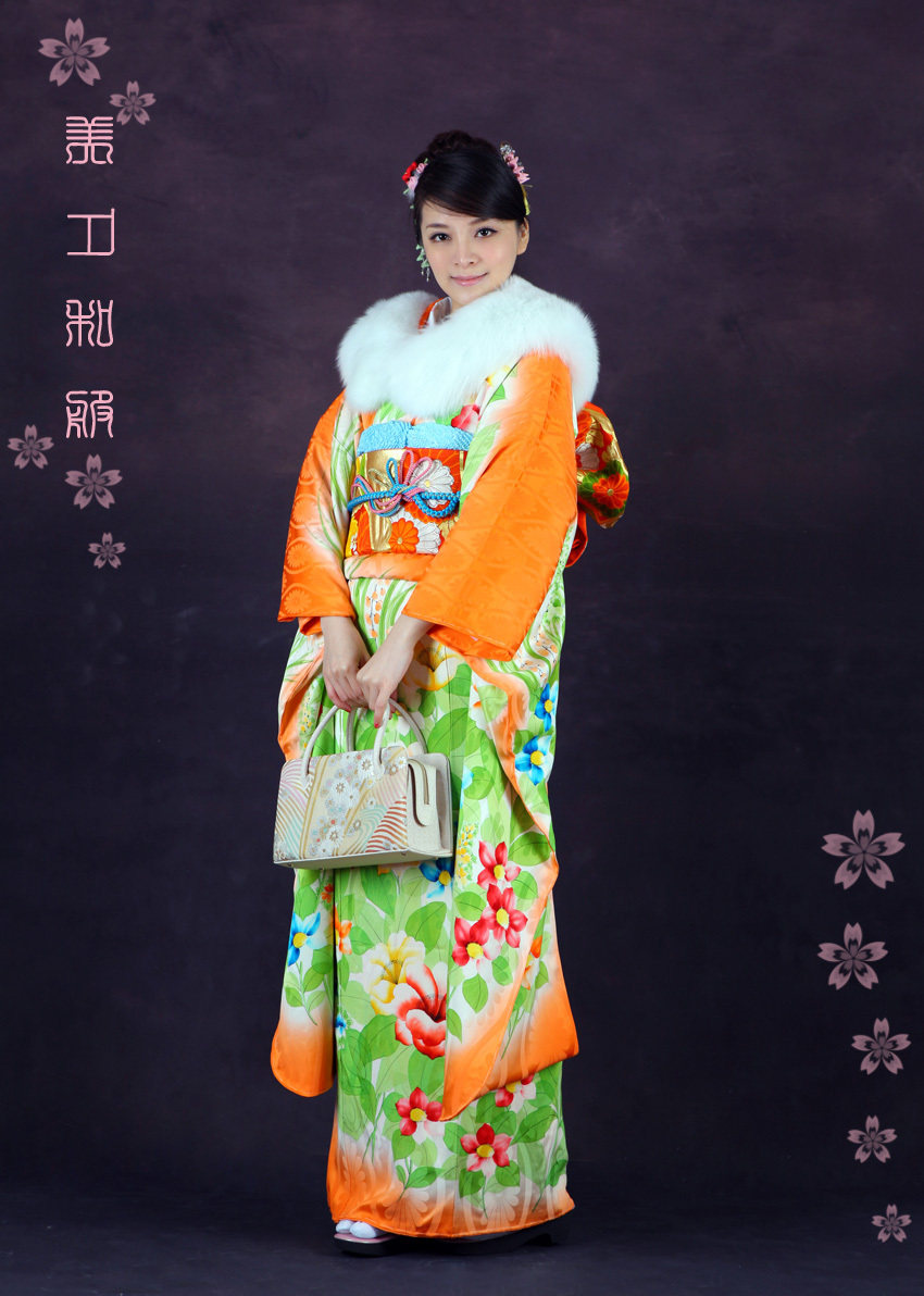 日本大振袖和服 正绢整体对花振袖礼服16件套 特价