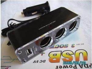 点烟器一分三点烟器插座 车载点烟器一拖四带双USB接口 炫酷黑