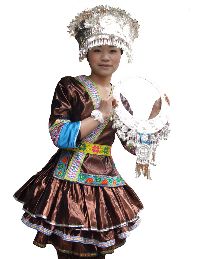 苗族侗族服装银饰服饰头饰帽子项圈演出服女装 侗族三层裙