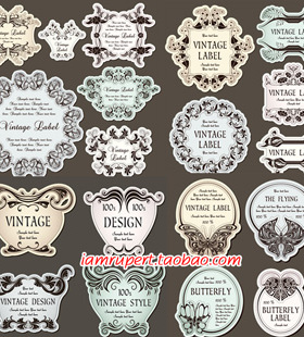 矢量素材源文件 复古典欧式手绘花纹花边角丝框吊牌标签素材Y143