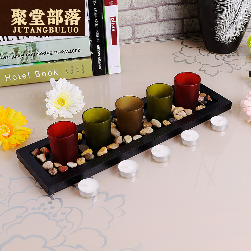聚堂部落 LED电子蜡烛灯 情人节生日礼物 婚庆浪漫套餐带石子木盘