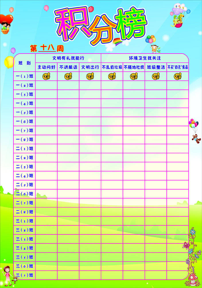 649海报印制定制展板素材510小学积分榜文明礼仪环境卫生