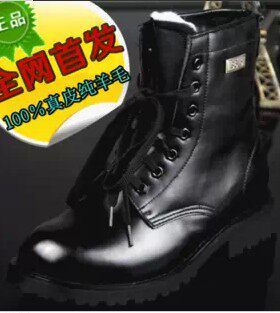 3615正品靴男式真皮羊毛鞋 冬季保暖雪地靴 男 作战靴高筒靴
