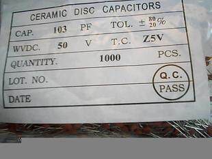 瓷片电容103 50V  0.01UF 50V  环保正品  一包1000只=8元