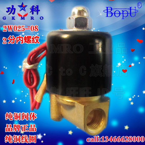 电磁阀 水阀 2W025-08 纯铜2分 220V 24V 12V 零压力开启  黄铜阀
