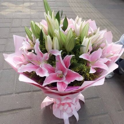 新品鲜花海淀花店北京同城速递白粉百合朝阳丰台中关村通州花店