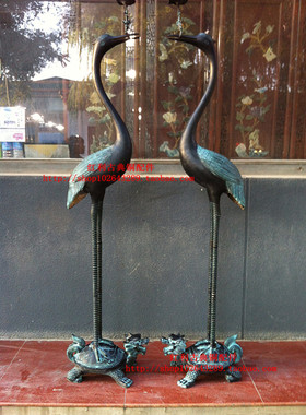 仿古铜配件装饰一对纯铜龟鹤烛台铜龙龟仙家居摆件