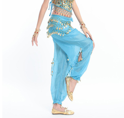 肚皮舞灯笼裤 印度舞舞蹈裤子表演练习裤 开孔雪纺吊币裤 C00013