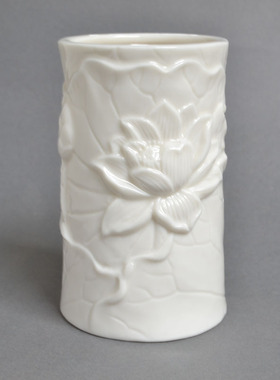 白陶瓷莲花花器花插花瓶佛前供瓶