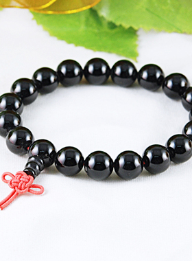 天然黑曜石单圈佛珠手链