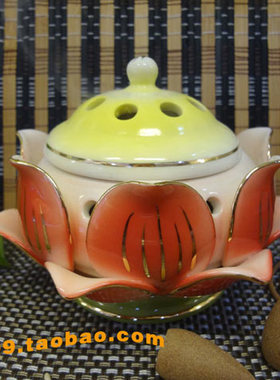 栖真安福陶瓷 红莲花香炉   盘香炉  线香炉  送小葫芦
