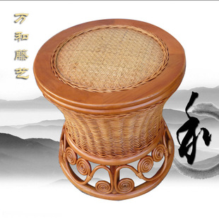 万和藤艺 藤家具 藤椅 腰鼓凳 藤木编织凳
