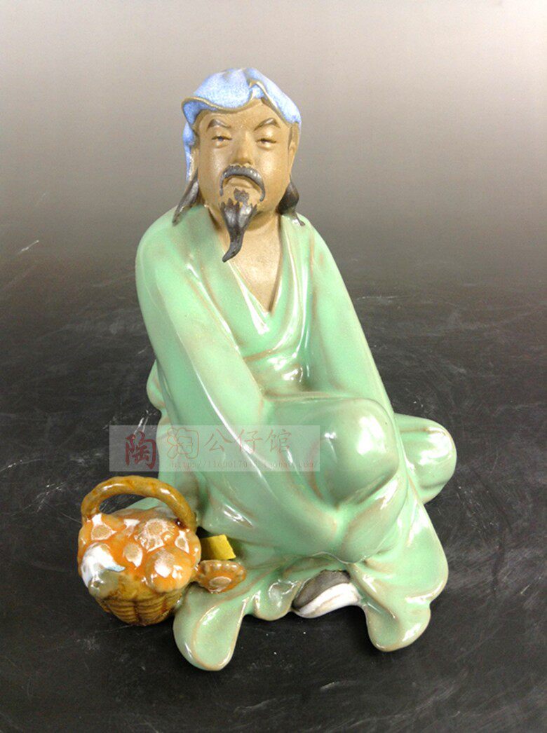 陶瓷工艺品石湾公仔家居装饰品礼品客厅中式小摆件渊明爱菊促销
