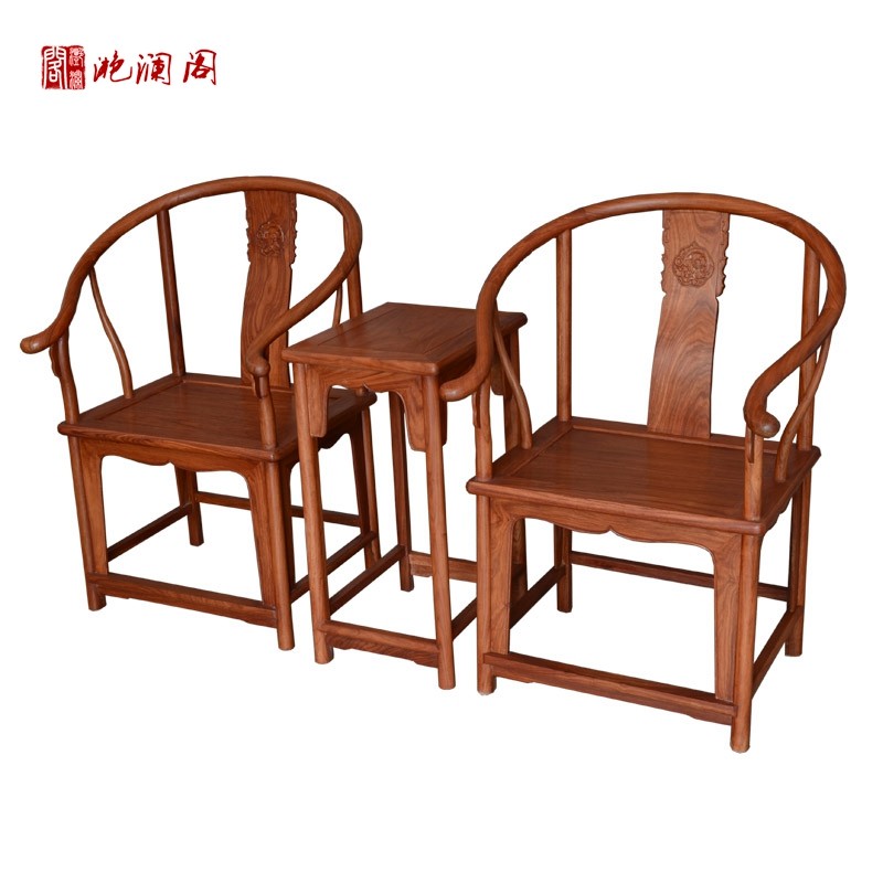 红木座椅 刺猬紫檀圈椅3件套 中式实木太师椅茶几组合3件套 仿古