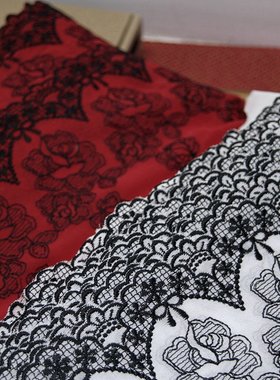 28D 客供 2色雪纺底黑色丝线绣蕾丝花边21公分宽12元1米