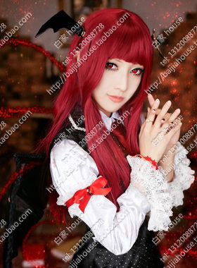 cosplay假发 东方project 红魔乡 小恶魔 暗红色长直发 高温丝