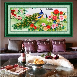 包邮丝带绣挂画锦绣前程富贵荣华孔雀牡丹客厅大幅3D欧式立体彩印