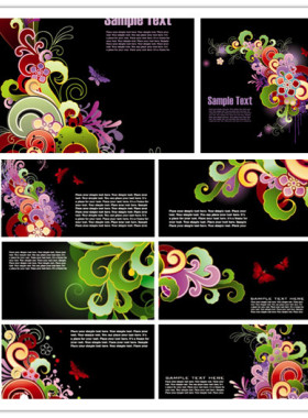 矢量设计素材 黑色背景彩色花纹纹饰图案 EPS格式源文件 5P