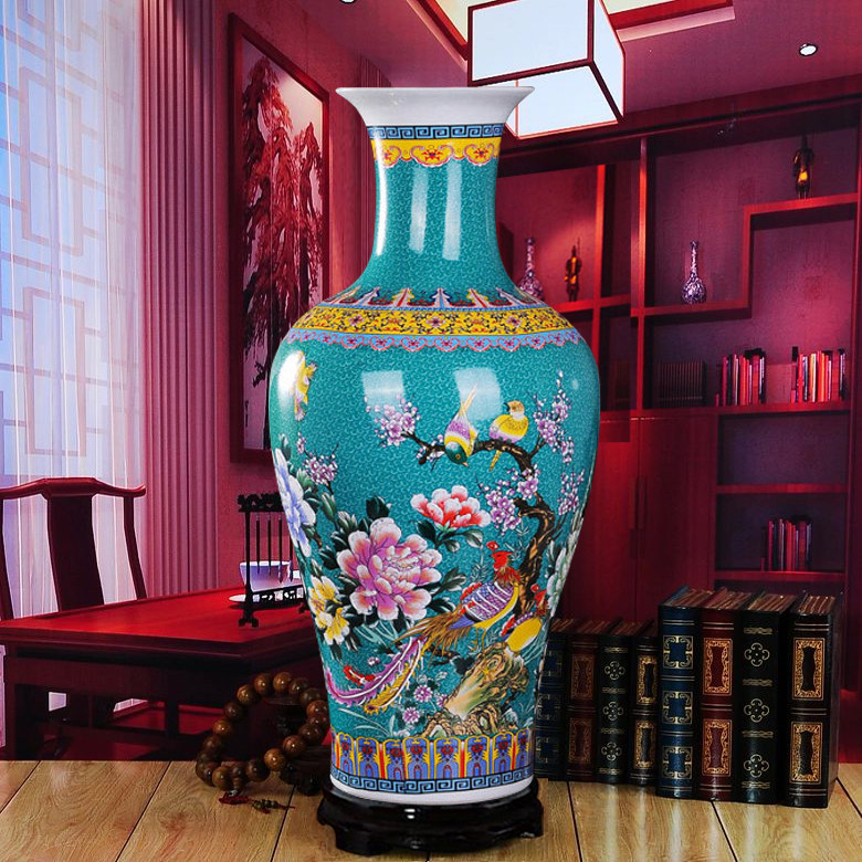 景德镇陶瓷器 高档欧式珐琅彩瓷花瓶花插 现代时尚落地客厅摆件
