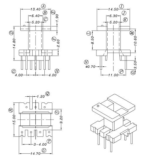EE19高频干式变压器磁芯+骨架立式4+3脚骨架磁芯配套