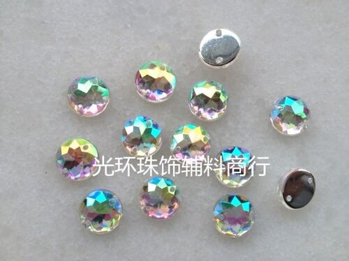diy手工材料6mm-25mm多角面圆形双孔AB彩台湾压克力钻 婚纱辅料