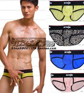 正品INTOUCH男士内裤透明网纱透视豹纹纯色时尚性感三角裤潮男薄