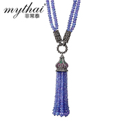 Private customized wind natural tanzanite necklace sweater chain long Crown Court luxury high end