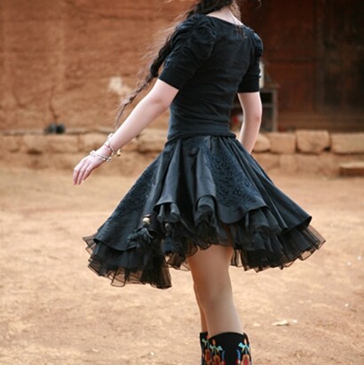 超百搭拼贴短裙欧根纱大摆