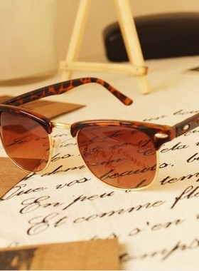 墨镜复古风半框黑色女士太阳眼镜