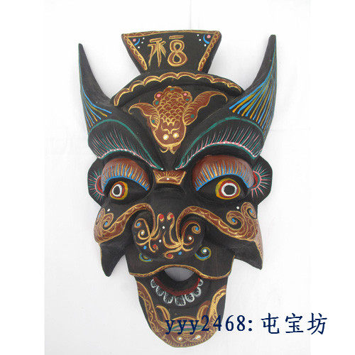 cn13安顺傩戏地戏面具脸子跳神木雕民间风水挂件土著图腾33厘米