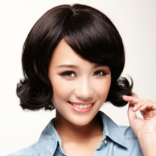 wigs2you高温丝短卷发假发 斜刘海甜美可爱复古头套 女士蓬松短发