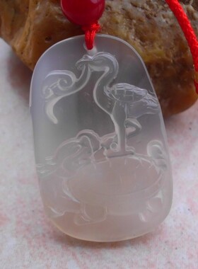 冰彩仙鹤玛瑙挂件男女款玉石饰品