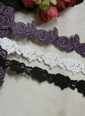 129D客供 3色入 玫瑰花儿丝线水溶花边1.5cm~2.3cm宽2.8~3.2元1米