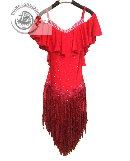 成人儿童拉丁舞裙少儿拉丁舞比赛服拉丁舞演出服女亮片流苏LD-181