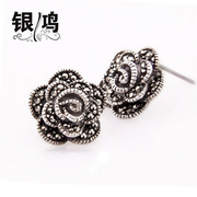 Hong Thai silver jewelry 925 Silver roses, Silver earrings and old silversmiths hand Bangkok silver vintage women fashion earrings