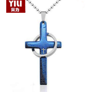 Simple blue wing Bible titanium steel men''s cross necklaces for men jewelry pendant Korean pop