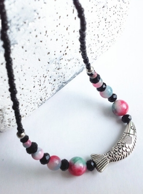 泰国短款黑色珠子民族风挂链