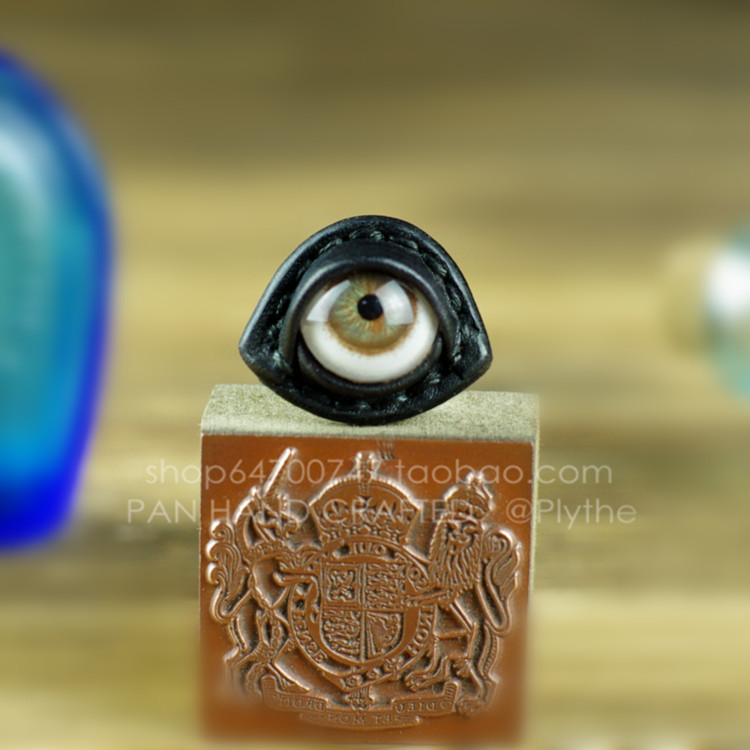 进口棕色人眼原创设计师创意原宿手工牛皮义眼眼睛眼球戒指指环