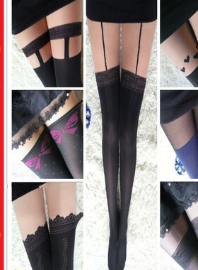 日系拼接丝袜假大腿连裤袜高筒过膝小众个性感袜子蝴蝶结玫瑰爱心