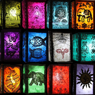 尼泊尔手绘高山手工植物纸灯笼灯罩藏式 饰灯具 客栈餐厅酒吧灯饰装