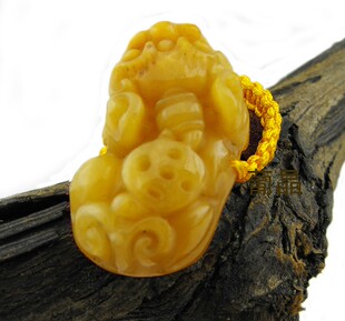 【保真】天然黄玉貔貅戒指 男女款黄玉皮丘戒面 玉石貔貅指环