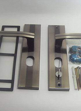 家用型防盗门锁具大门把手黑金拉丝门锁235孔距通用锁芯手柄忠恒